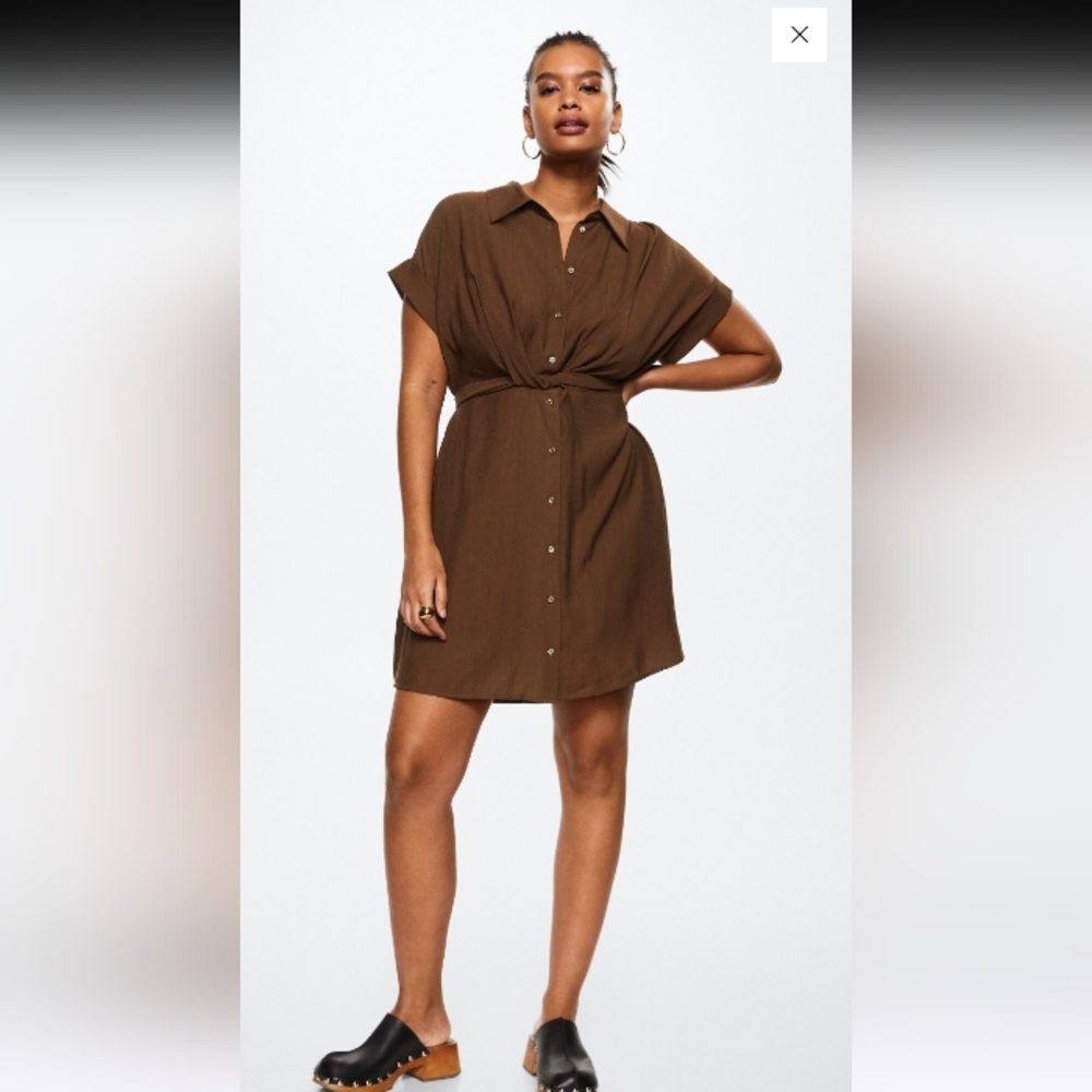 MANGO BOW DRESS Flowy fabric. Textured fabric. Short design. Evasé design. MED